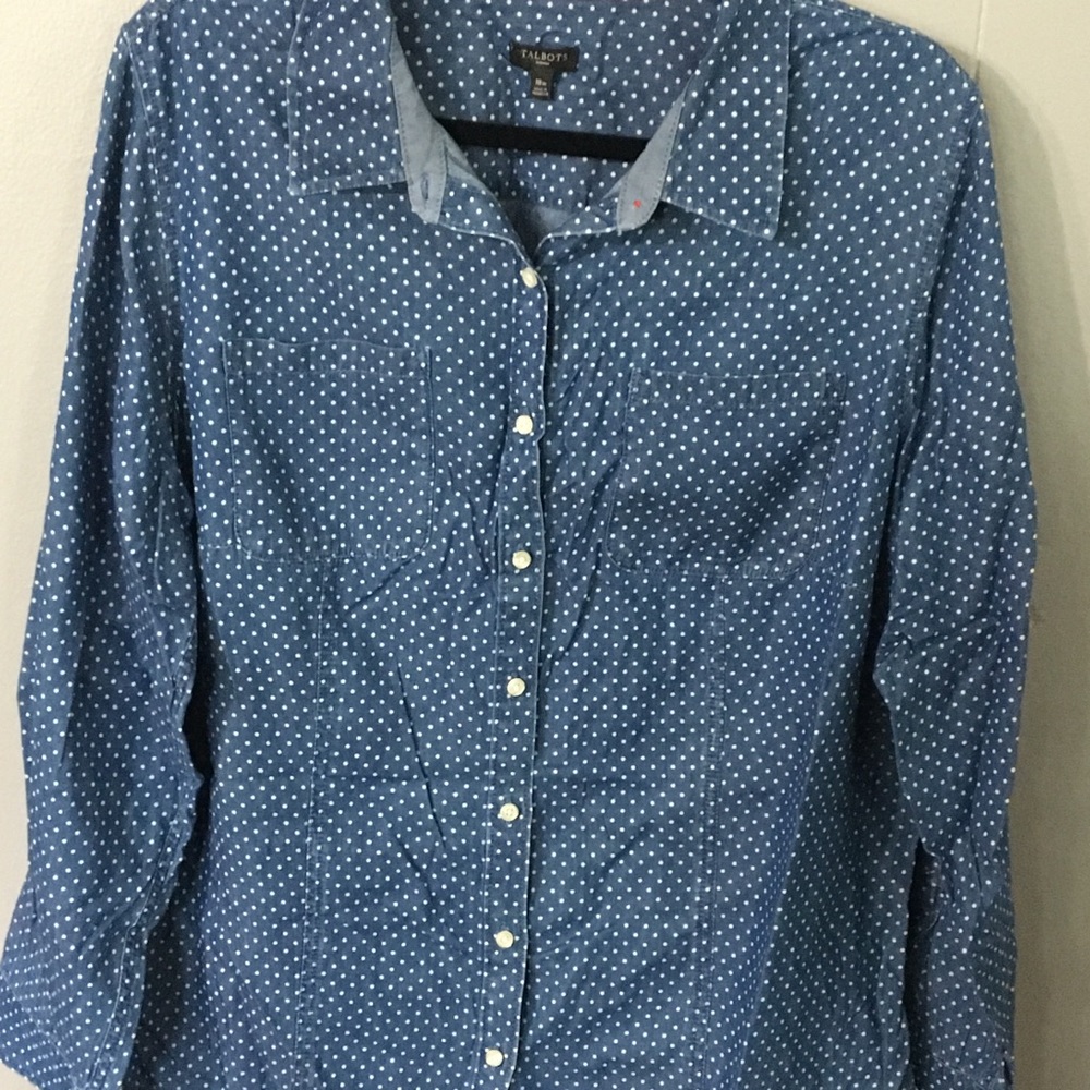 Talbots Denim Polka Dot Button Down 18W